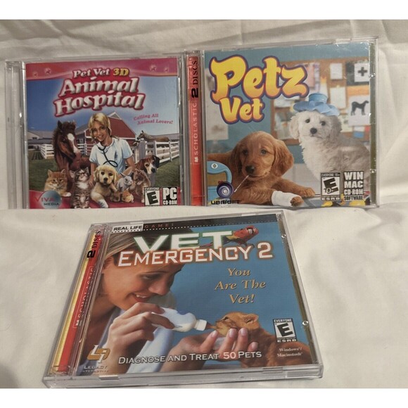Petz Vet, Pet Vet 3D Animal Hospital & Vet Emergency 2 CD-ROM Software 2 Discs